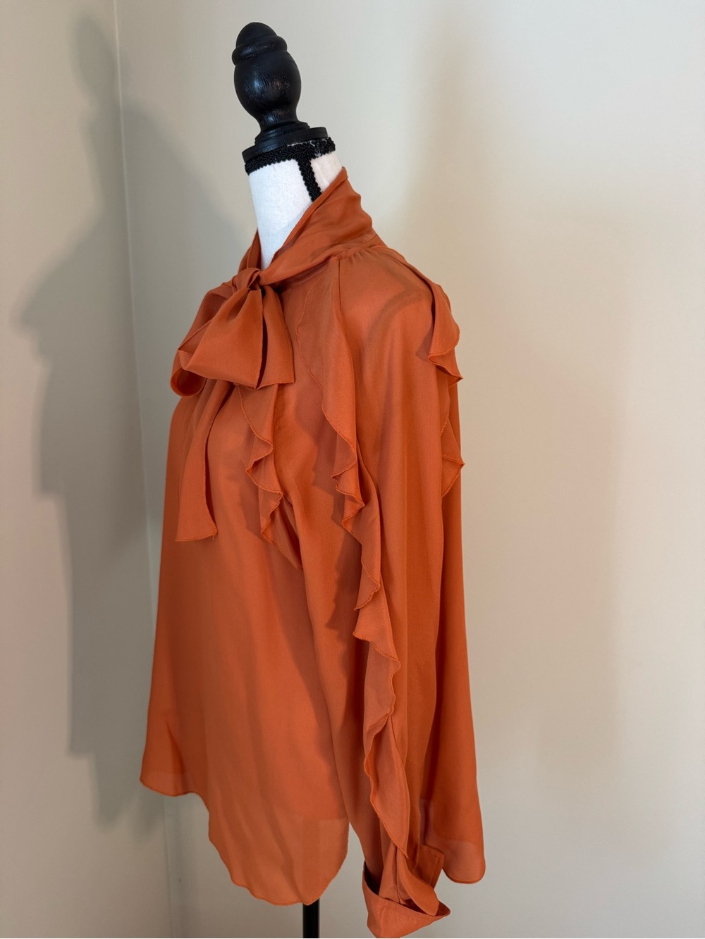 See By Chloe Rust Orange Ruffle Bow Blouse - Picture 2 of 9